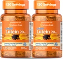 Puritan's Pride Premium Lutigold Lutein Karotenoid 20mg z Zeaksantin za moške in ženske, Prehranska dopolnila za zdravje oči, 8 Mesec dobave, 120 Easy-to-Swallow Softgels, 2 Pack