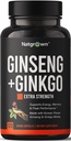 Natgroed Panax Ginseng & Ginkgo Biloba dodatek - Rdečekorejski Ginseng & Ginko Biloba Kapsule za moške in ženske - podpira spomin fokus in možganske funkcije - Veganske tablete - 120 Count