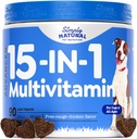 15-v-1 pes multivitaminski, dog vitamini in dodatki za vse starosti in pasme za podporo imunskega sistema, zdravo plašč in kožo, 90 žveči piščančjih arom pasji dodatki in vitamini