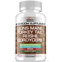 Stamiron Lions Mane Supplement Turčija Repne gobe Kapsule s Cordyceps Extract & Reishi gobe - Alt gobam, gobe v prahu, goba kava - 90 Število