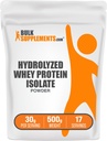 BulkSupplements.com Hidrolizirani izolat sirotkinih beljakovin v prahu - sirotkini izolatni proteini - brez arome in glutena, 30g na servacijo, 500g (1,1 lbs) (paka po 1)