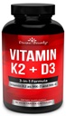 Vitamin K2 (MK7 & MK4) z dodatkom D3 - vitamin K & D kot MK-7 100mcg, MK-4 500mcg in 5000 i.e. vitamin D3 3-v-1 Formula - podpora za kosti in srce - 90 ne-GMO vegetarijanskih kapsul