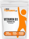 BulkDopolni Tiamin HCl Prašek - Tiamin hidroklorid, B1 Vitamini, Tiamin B1 dodatek, Tiamin 100mg - Gluten prost, 100mg na serviranje, 500g (1,1 lbs) (Pack of 1)