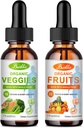 Sadje in zelenjava dodatek - Ravnotežje naravnega sadja in zelenjave Tekoče kapljice 2 Pack, celotno prehransko dopolnilo - napolnjena z vitamini in minerali - 2 FL OZ Sadje & 2FL OZ Veggie