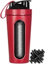 Steklenica za stresanje beljakovin, Nerjaveče jeklo Shaker Cup, Šport Mešalnik steklenica vode, Vidno okno, Puh dokaz, Ne BPA z mešanjem žogo za fitnes fitnes, 28 Ounce, Red