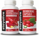 STAY ALIVE Cayenne in Berberine Bundle s Ceylon Cintamon in Bitter Gourd Extract, 240 Veganske tablete, Non-GMO & Gluten Free Berberine Cayenne Pepper dodatek