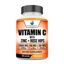 Ameriški standardni dodatki Vitamin C 2000mg, cink 40mg, in Rose Hips 50mg na strežbo, Vegan, Gluten prost, Non-GMO (120 Število)