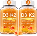 Vitamin D3 K2 5000 i.e. / 10000 i.e. Gumiji za odrasle - K2 D3 Vitamin dodatek s 600 mg kalcija, K2 (MK-7) 200mcg, magnezij, cink, omega-3 - podpira kalcijevo absorpcijo in imuno zdravje
