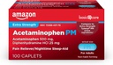 Osnovna nega acetaminofen PM Caplets, Pain Reliever Plus nočno spanje pomoč, Dodatna moč, Pomaga občasno manjše bolečine, bolečine in glavobol Relief, 100 Štetje, Pakiranje se lahko razlikuje