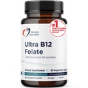 Designs for Health Ultra Metilirani B12 + metil Folat - Vitamin B12 Metilkobalamin in Folate dodatek, Adenosylkobalamin & 5-MTHF za živčevje, celična energija + metilacija Podpora (90 kapsul)