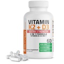 Bronsonov vitamin K2 (MK7) z D3 dodatno jakostjo za zdravje kosti ne-GMO Formula 10.000 i.e. & 120 μg MK-7 Enostaven za pogoltnitev D K, 60 kapsul