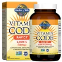 Vrt življenja Vitamin D, vitaminska koda Surova D3, Vitamin D 2.000 i.e., Surovo celotno živilo D3 Dodatki s klorolom, sadjem, zelenjavo in probiotiki za zdravje kosti in imunskega sistema, 60 vegetarijanskih kapsul