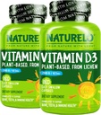 NATURELO Vitamin D - 2500 i.e. - rastlina na osnovi lichena - naravni D3 dodatek za imunski sistem, podporo kosti, skupno zdravje - Vegan - ne-GMO - Gluten prost - 180 kapsul (paket po 2)