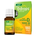 Ddrops Vegan 1000 i.e. 180 kapljic - dnevni vitamin D tekočina - podpira zdravje kosti in imunski sistem. Ni velikih kapsul, ni konzervansov, ni GMO, alergija prijateljsko