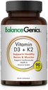 Vitamin D3 + K2 za zdrave kosti in mišice - prehranska dopolnila podpira imunski sistem, delovanje mišic in splošno dobro počutje - dodatek kalcija z organsko formulo - 50mcg D3&75mcg K2