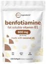 Mikro sestavine Vitamin B1 Benfotiamin 600mg na postrežbo, 240 Kokosovo olje Mehkužci 