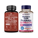 Zdrava wellness Super-Absorb Multi colagen tablete (tip I II III V X) Organic Herbs and Bioperine + Dr. Oblikovani Raw Probiotics za ženske 100 milijard CFU s prebiotiki Bundle