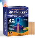 Re-Lieved 4% Lidocain obliži Največja moč - Aluminij-brez, voda odporna in ZDA Made -Superior Sticking Pain Relief obliži hitro sprosti nazaj, sklepov in bolečine mišic-3x6 Inches (20 Count)