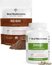 Prave gobe Ergotionein (60ct) in Reishi Organski prah (45 Serving) Mešanica z izvlečki gob Shiitake in Oyster - Dolgoživost in sprostitev - Vegan, Gluten prost, Non-GMO