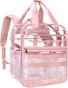 Clear Heavy Duty PVC Transparent Backpack, velike praktične večpoketov za delo, potovanja (Pink)