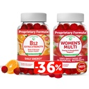 Lunakai Vitamin B12 in ženski multivitaminski gumijasti paket - Ne-GMO & Vegan dodatek za energetsko podporo in zdravje kosti - 100% dnevna vrednost 16 Esencialnih vitaminov in mineralov - 30 dni