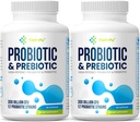Probiotiki za ženske in moške, 300 milijard CFU probiotiki iz 12 sevov + organski prebiotiki Mešanica za dnevno digestivo, imuno, črevesje, napenjanje, črevesje zdravje za ženske in moške, povoj Stable - 120 kapsul