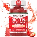 Koža las in nohti Gumies, 10000mcg Biotin Collagen Gumies za ženske in moške, Vitamin dopolnila podpira hitrejšo rast las, močnejši nohti, zdravo kožo, moč kosti, 90 Gumies