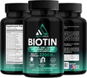Biotin in kolagen dopolnila s keratin - Biotin 5000mcg kapsule za rast las, zdrave kože in nohti - Optimizirana mešanica hialuronske kisline in vitamina B kompleks za ženske in moške, 90 kapsul