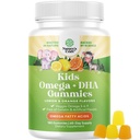 Omega DHA Gumiji za otroke - Maščobne kisline Omega 3 6 9 z vitaminom C za možgane, imuniteto in vid - Prehranska DHA za otroke za zdravo živčevje in fokus podporo - Fish Free & Vegan - 180 Chews