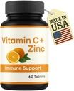 LLC vitamin C tablete 1000mg z cinkom – Imunska podpora Dopolnilo za odrasle – Antioksidant visoke jakosti – Podpira zdravje kože in lajšanje prehlada – ne-GMO, Gluten-free – 60 tablet