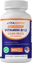 Vitamatski vitamin B12 5000 mcg – 365 hitro raztapljajoče tablete Berry Flavor – Podpira proizvodnjo energije in zdravje živčnega sistema – Ne-GMO, Gluten-free