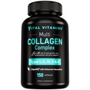 Vitalni vitamini Multi kolagen za ženske in moške - tip I, II, III, V, X - krma za travo, ne-GMO - 150 kapsul