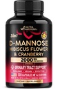 D-mannoza 2000mg z Cranberry & Hibiscus - Klinično testirana moč za zdravljenje urinarnega trakta - dodatek za ženske - Bladder, Jetra & Microflora Podpora - Izdelano v ZDA - Vegan, 120 kapsul