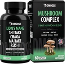 Levje grivaste gobe kompleks - 5300 mg Adaptogena mešanica za spomin, fokus in imunske podpore - 5 v 1 Lionsmane, Chaga, Maitake, Shiitake in Reishi Extract, nootropične gobe dopolnilne kapsule