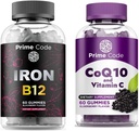 Prime Code železa Gumies za ženske in moške z vitaminom B12, [2 v 1] CoQ10 200mg & vitamin C 250mg Gumies