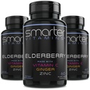 (3 pakiranja) Pametnejše Elderberry kapsule + vitamin C + ingver & cink, zeliščni dodatek, močan črni starejši Berry ekstrakt antioksidant vitamin, 180 Veganske tablete
