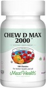 Maxi Health Žvečljivi vitamin D3 2000 i.e. dodatek - okusna naravna aroma žvečilnega gumija - podpira absorpcijo kalcija, imuno in zdravje kosti pri odraslih ženskah, moških, otrocih in malčkih - 100 žvečil