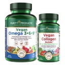 Izdelki čistosti Bundle - Vegan Omega 3-6-9 (180 ct)+ Vegan Collagen Graditelj Omega 3-6-9 (»5 v 1« Rastlinsko osnovana Omega Essential Maščobna kislina) - Vegan Collagen Graditelj (m/Ključne sestavine na osnovi rastlin)