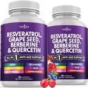 NOVA STAROST Resveratrol, Berberin, izvleček grozdnega semena, Quercetin, polifenol dopolnilo za ženske in moške z Noni ekstraktom, N-acetil cistein, ekstrakt Acai - 120 kapsul