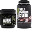NutraBio Kreatin Monohidrat, nearomatiziran, 150g in sirotkin izolat beljakovin, čokoladni napitek Macaroon, dopolnilo - mišična energija, rast, okrevanje in moč