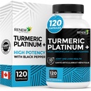 Renew Actives Turmeric Platinum 1350MG na 3 kapsule s črnim poprom in ingverjem – antioksidant, jetra in prebavna podpora – zmanjša vnetje in poveča odpornost – Izdelano v Kanadi – 120 kapsul