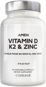Amen Vitamin D, K2 & cink, holekalciferol D3 5000 i.e., cela organska živilska mešanica z jabolkom, borovnicami, brusnicami, Bezgovimi jagodami v prahu, veganski dodatek, D3 K2 vitamini, ne-GMO - 60 kapsul