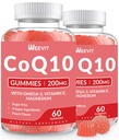 CoQ10 Gumies 200 MG, koencim Q10 (Ubikinon) Gumiji za odrasle, Co Q10 dodatek z Omega-3, Magnezij, energija, podpora možganov