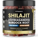 Organic Shilajit Gumies, Sea Moss, Ashwagandha, 105+ Trace Minerals – Organic Burdock Root & Lions Mane Goba – Watermelon Flavor - Vegan & Non-GMO – Made in USA – 60ct