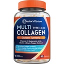 Zdravnikovi recepti Multi colagen Peptides z zlatimi kurkuma, Vitamin C, Biotin, Hyaluronska kislina & Črna paprika, Kolagen dopolnila za kožo, lase, Nail, Kolagen za ženske in moške, 90 Caps