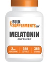 BulkSupplements.com Melatonin Softgels - Melatonin dodatek, pomoč za spanje za odrasle - Gluten Free, 1 Softgel na strežbo (2mg), 365 Število (Pack of 1)