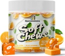 Železo dopolnilo Chews z vitaminom C za ženske moške in otroke, naravni Vegan Iron Soft Chew z vitaminom B6,B12,D, kalcij in cink - energijska podpora, 60 Orange Softchews,2 Mesec oskrbe