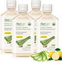 AloeCure USDA Organic Aloe Vera Juice Lemon Flavor - izdelan v 12 urah žetve - Naravne prebavni dodatek za uravnotežene želodčne kisline - Podpora Prebavne in imunskega zdravja, 4 Btls x 16.7oz