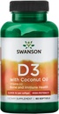 Swanson Vitamin D-3 s kokosovim oljem 60 Sgel