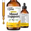 Wild & Organic Mood podpora - Naravne tekoče kapljice za pozitivno energijo - Calm Mind dodatek za ženske in moške - Non-Alcohol Ashwagandha & Rhodiola Rosea Koren tinktura za dober Mood - 4 oz
